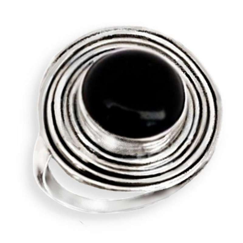 4.66cts Natural Black Onyx set in Solid .925 Sterling Silver Ring Size US 7 / O