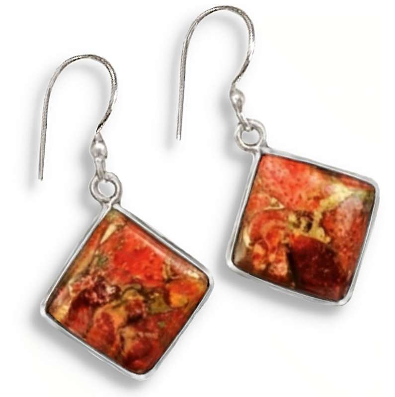 Amazing Natural Red Copper Turquoise Solid .925 Sterling Silver Earrings