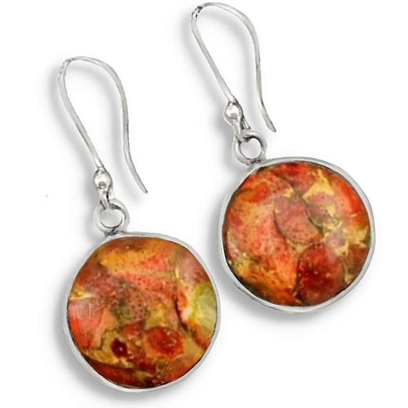 Natural Red Copper Turquoise  Round Gemstone set in Solid .925 Sterling Silver Earrings
