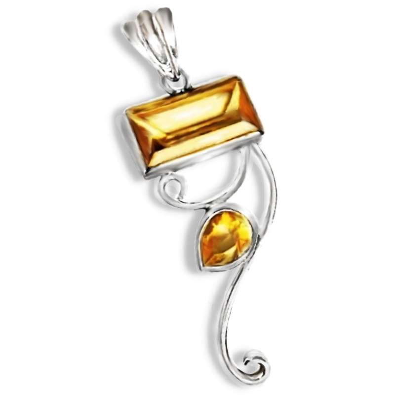 Modern Natural Citrine Gemstone Pendant set in Solid .925 Sterling Silver Pendant