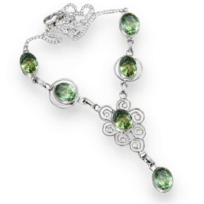 Green Amethyst Ovals set in .925 Sterling Silver Plated Handmade Necklace