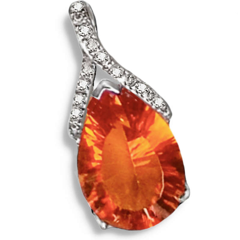 Deluxe Natural Orange Rainbow Topaz, White Topaz Solid .925 Sterling Silver Pendant