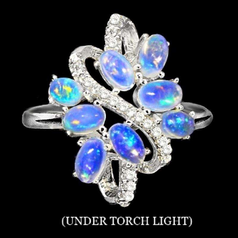 Authentic 19.62 Cts Ethiopian Fire Opal Cz Gemstone set in Solid .925 Sterling Ring Size 9 or R1/2