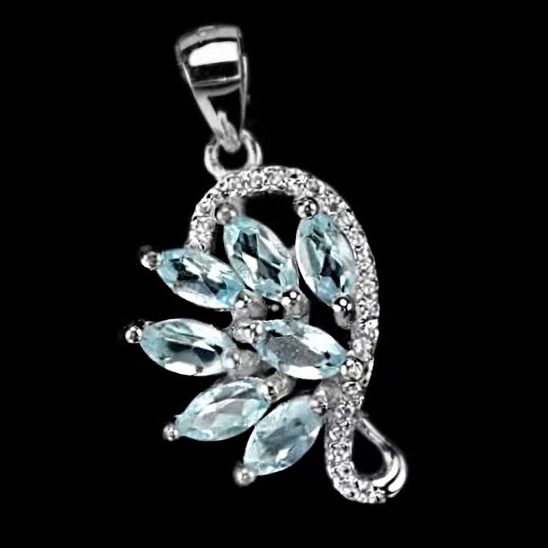 Brilliant Top Grade Sky Blue Topaz and White CZ set in Solid  925 Sterling Silver 14K W/Gold Pendant