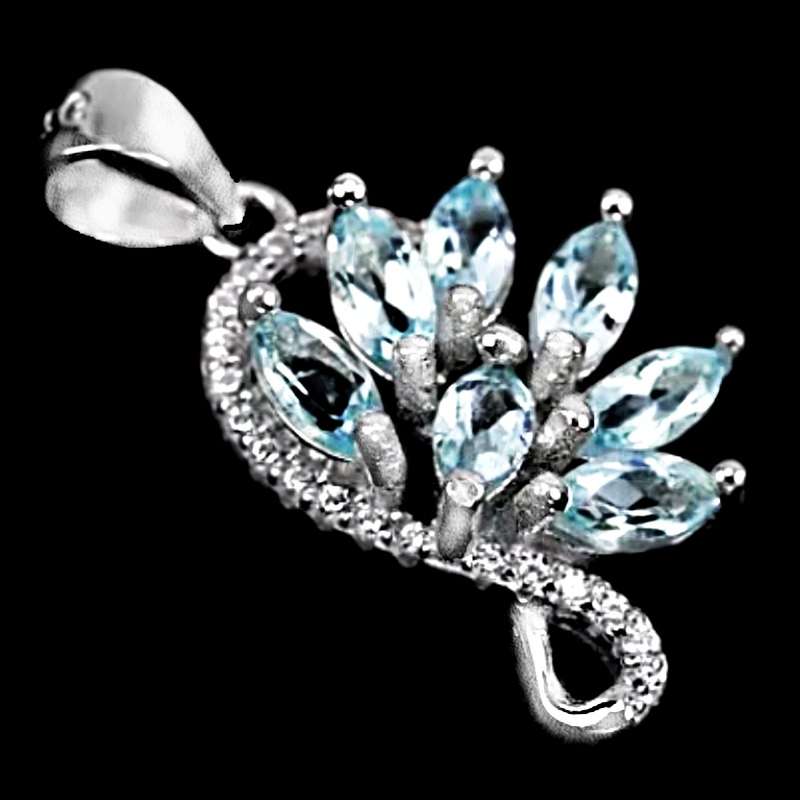 Brilliant Top Grade Sky Blue Topaz and White CZ set in Solid  925 Sterling Silver 14K W/Gold Pendant