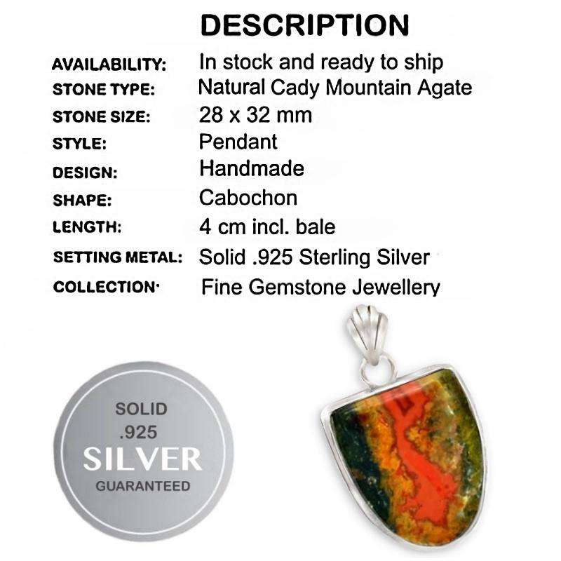 Natural Cady Mountain Agate set in Solid .925 Sterling Silver Pendant