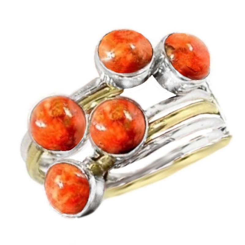 Rare Two Tone Natural Sponge Coral Solid .925 Sterling Silver Stacking Ring Size 6.5 OR M