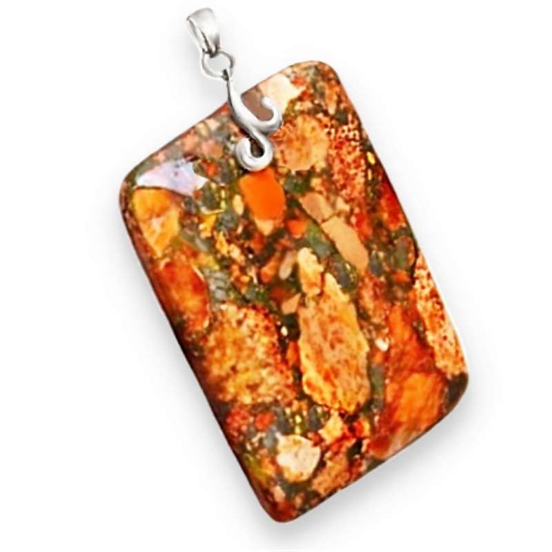 Natural Orange Copper Turquoise Rectangle Gemstone set with Solid .925 Sterling Silver Pendant