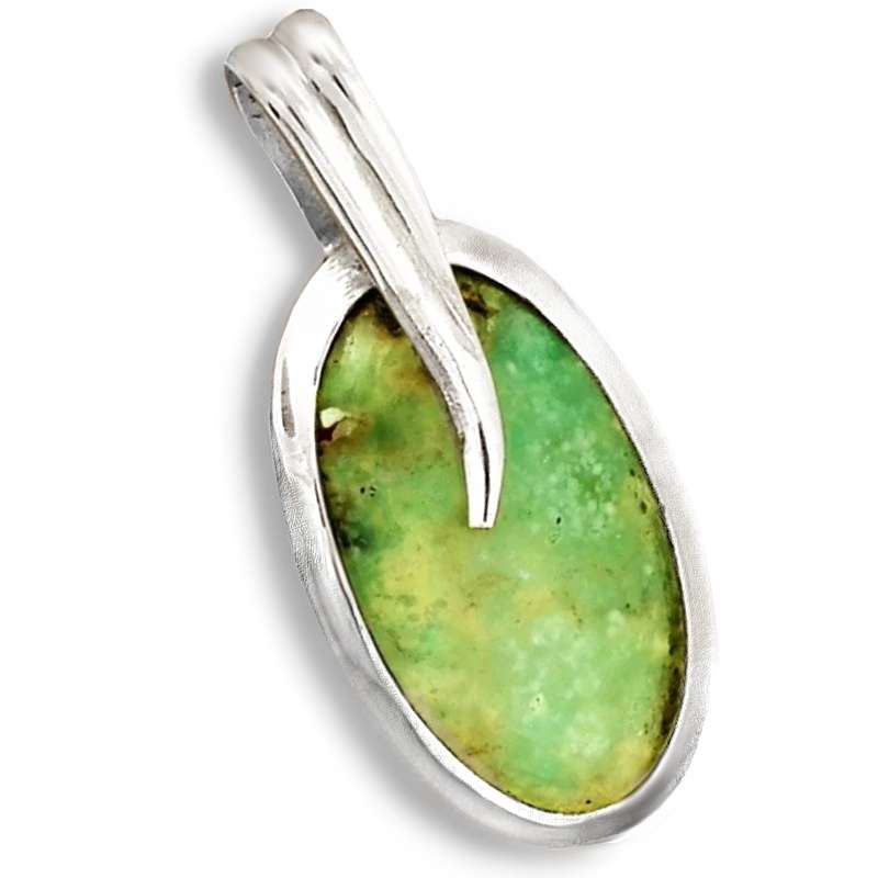 Scarce Natural Aquaprase Gemstone Pendant Set in Solid .925 Sterling Silver