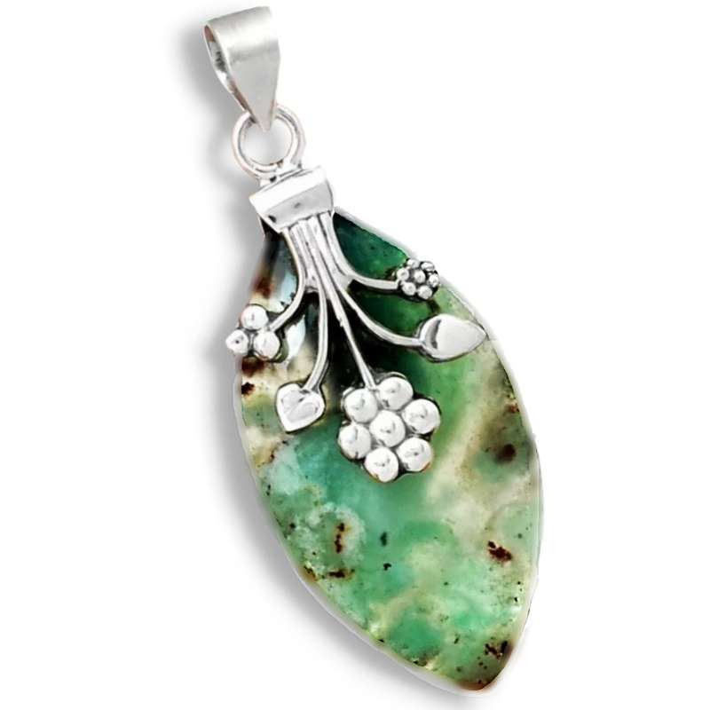Scarce Natural Aquaprase Gemstone Pendant Set in Solid .925 Sterling Silver