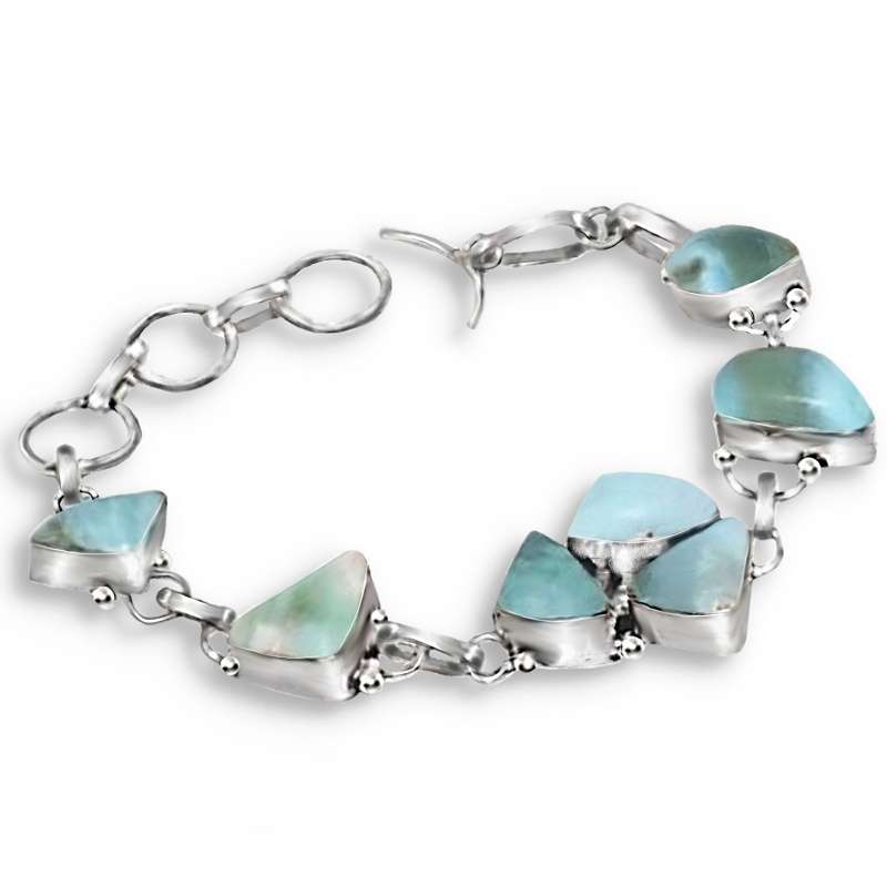 Natural Larimar Mixed Shape Gemstones set in .925 Sterling Silver Plated Handmade Bracelet