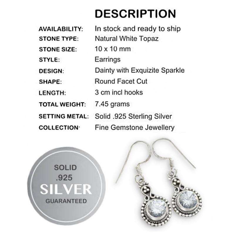 Indonesian Bali Java Faceted White Topaz Gemstone set in Solid .925 Sterling Silver Earrings