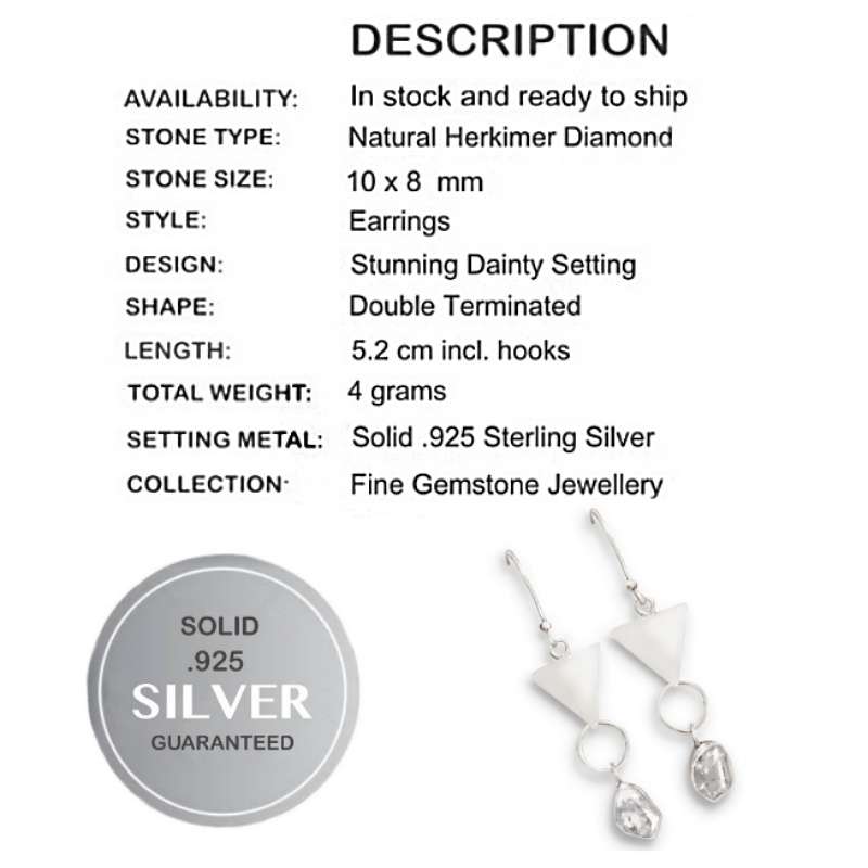 Trendy Natural Herkimer set in Solid Sterling Silver Dangling Earrings
