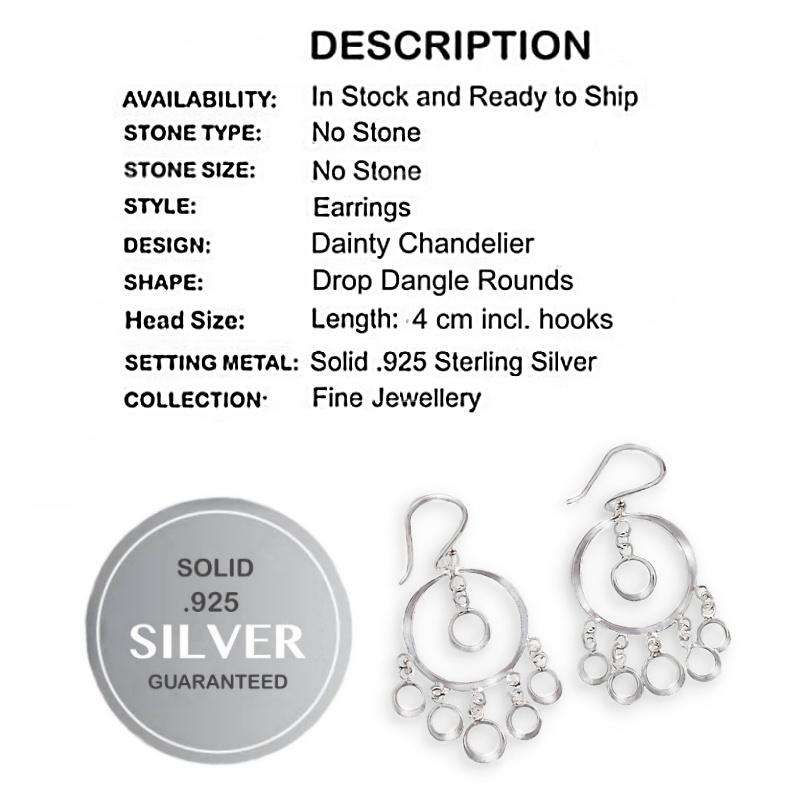 Dainty Chandelier Style made in Solid .925 Sterling Silver Drop Dangle Earrings