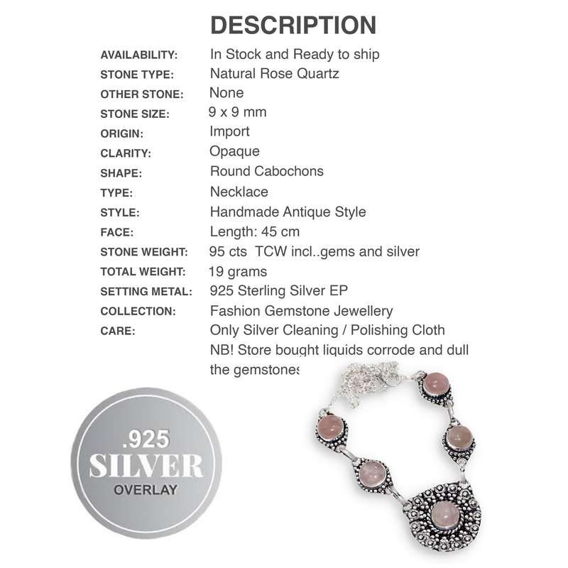 Natural Rose Quartz Dainty Setting in .925 Sterling Silver Plated Handmade Necklace
