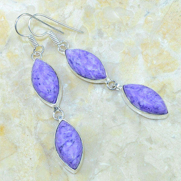Lilac Mosaic Jasper Marquise Shape set in 925 Sterling Silver Plated Handmade Necklace and Earrings