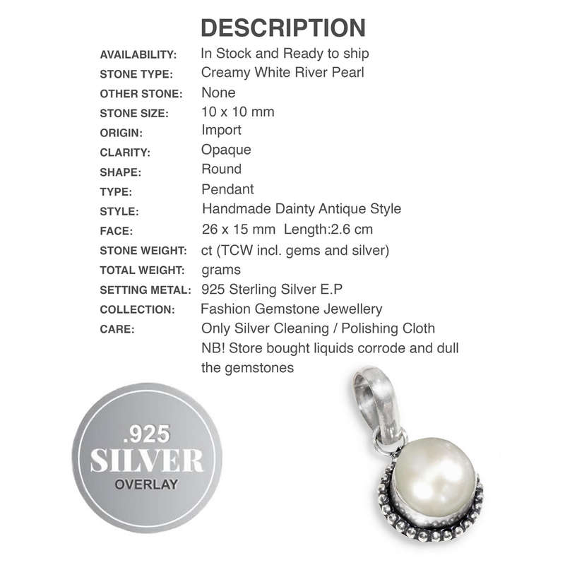Dainty Creamy White River Pearl set in. 925 Sterling Silver Plated Handmade Pendant