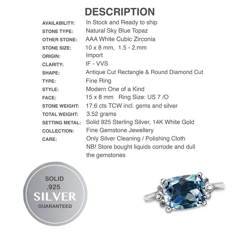 Deluxe Natural Sky Blue Topaz White CZ Solid .925 Sterling Silver Size 7 OR O
