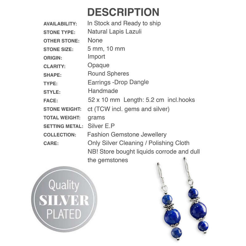 Natural Lapis Lazuli Oval Shape Gemstone Silver Plated Handmade Earrings