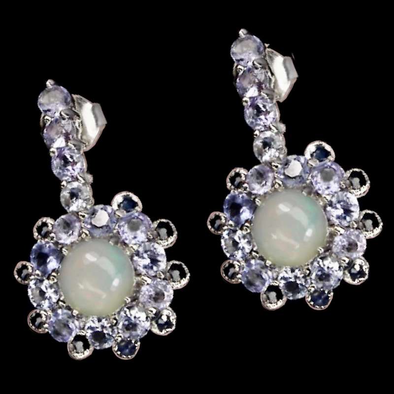 Deluxe Natural Unheated Full Rainbow Fire Opal, Tanzanite, Sapphire Gemstone 925 Sterling Silver 14K