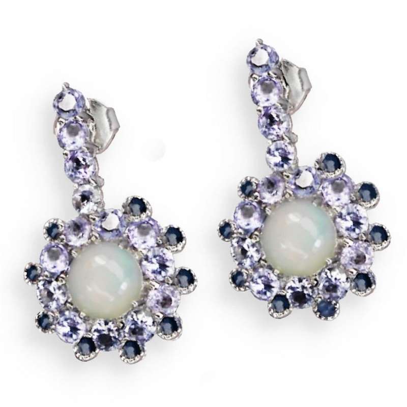 Deluxe Natural Unheated Full Rainbow Fire Opal, Tanzanite, Sapphire Gemstone 925 Sterling Silver 14K
