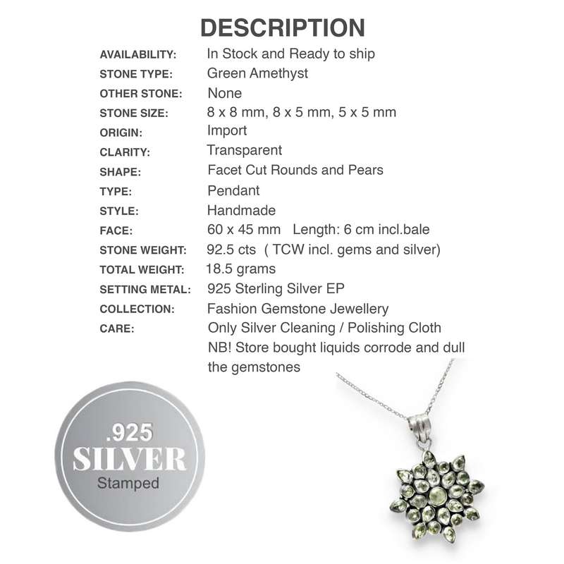 Green Amethyst Mixed Shapes set in  925 Sterling Silver Plated Handmade Pendant