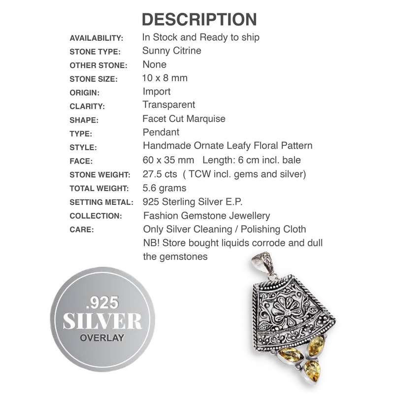 Sunny Citrine Mixed Shape Gemstones set in 925 Sterling Silver Plated Handmade Spiral Pendant