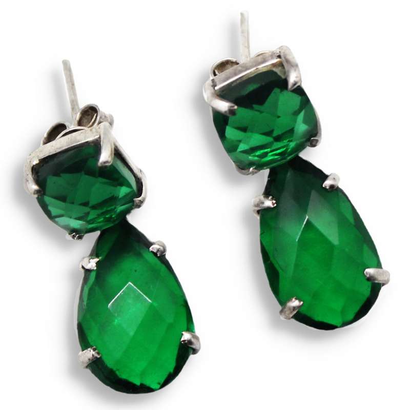 34 cts Emerald Quartz Mixed Shape Gemstones set In Solid .925 Sterling Silver Stud Earrings