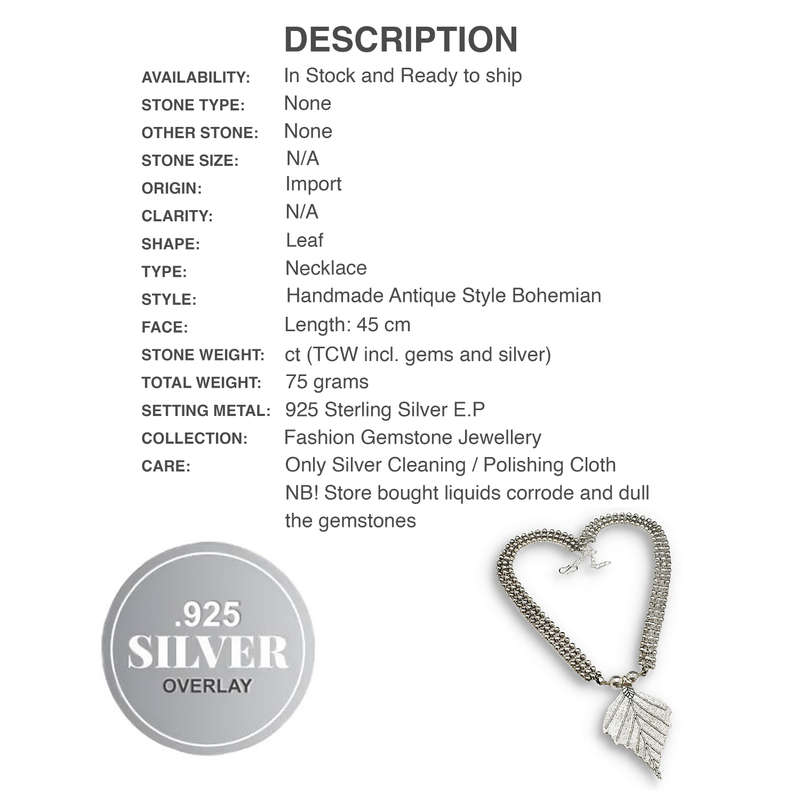 Antique Style Leaf Shape 925 Sterling Silver Plated Handmade Necklace