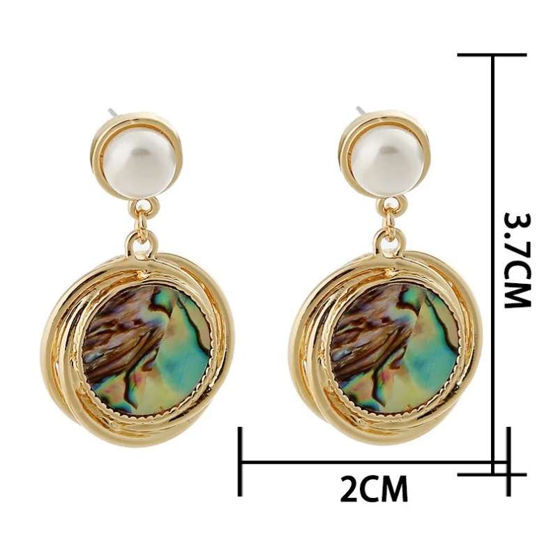 Natural Abalone Shell and White River Pearl Gemstone Gold Plated Stud Earrings