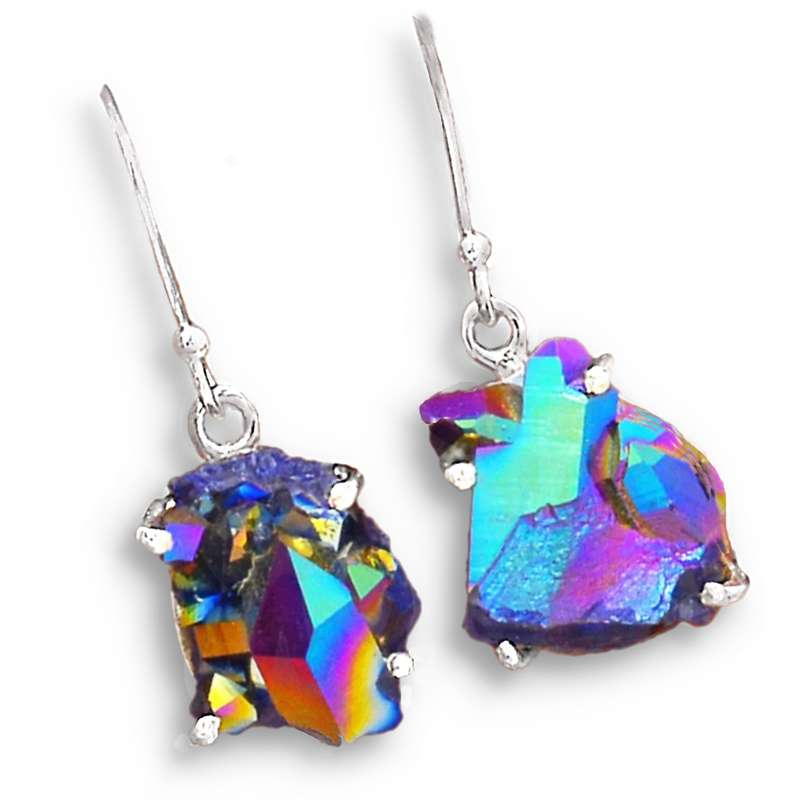 Titanium Aura Quartz Rainbow Mystic Topaz set in Solid 925 Sterling Silver Earrings
