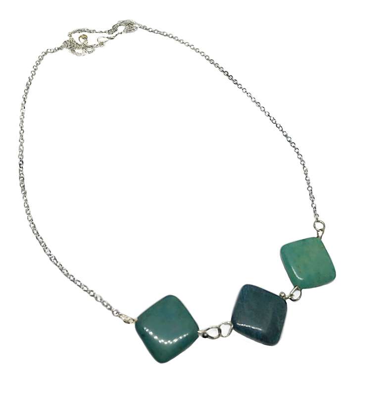 Handmade Natural Blue Jasper Squares in .925 Silver Necklace & Earrings Set