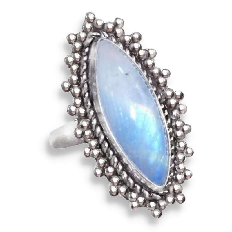 Victorian Natural Marquise Rainbow Moonstone .925 Sterling Silver Plated Ring Size US 7.5 / UK P