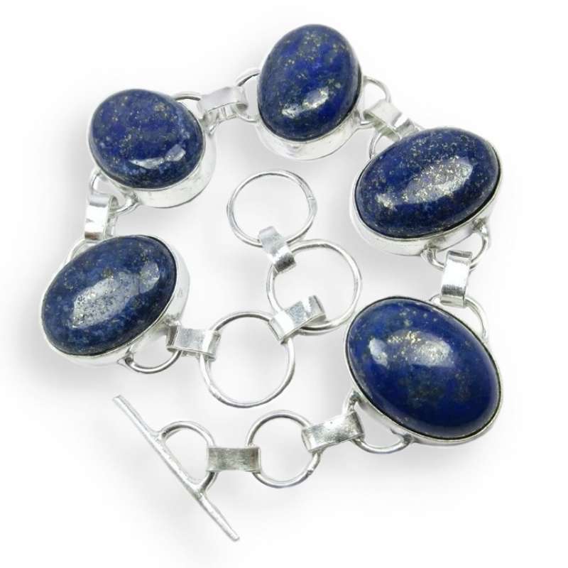 Natural Lapis Lazuli Larger Oval Gemstones set in 925 Sterling Silver Plated Bracelet