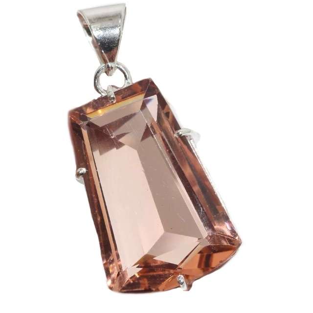 Faceted Morganite Oval Shape set in .925 Sterling Silver Plated Handmade Pendant