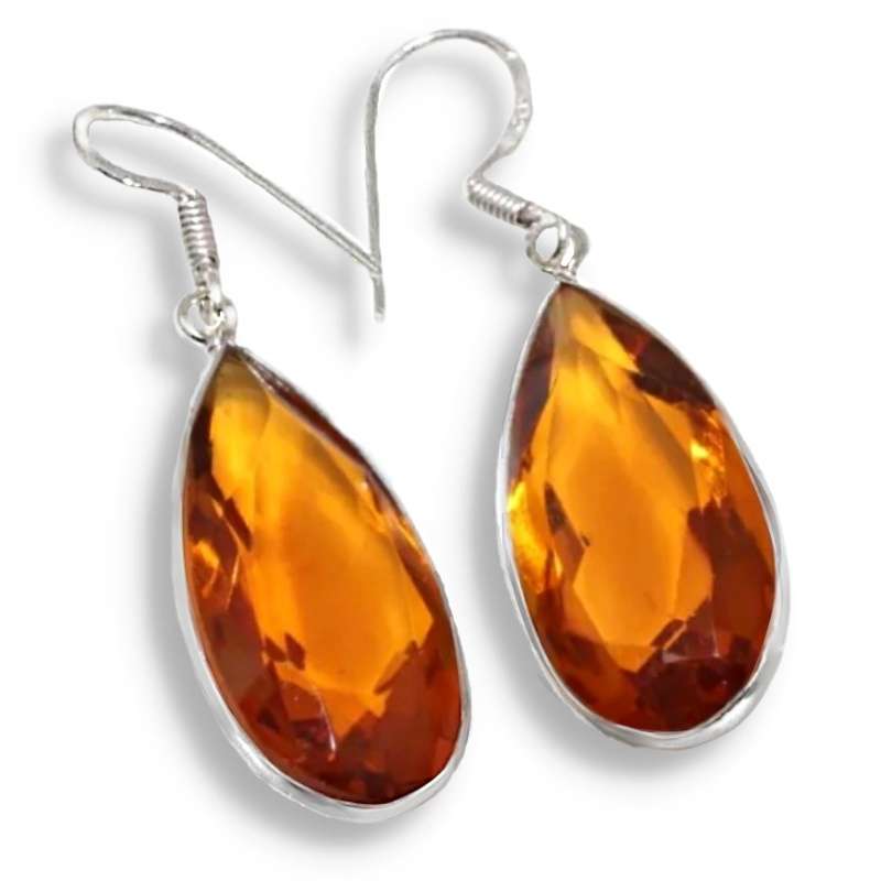 Madeira Citrine Pears set in .925  Sterling Silver Plated Handmade Earrings