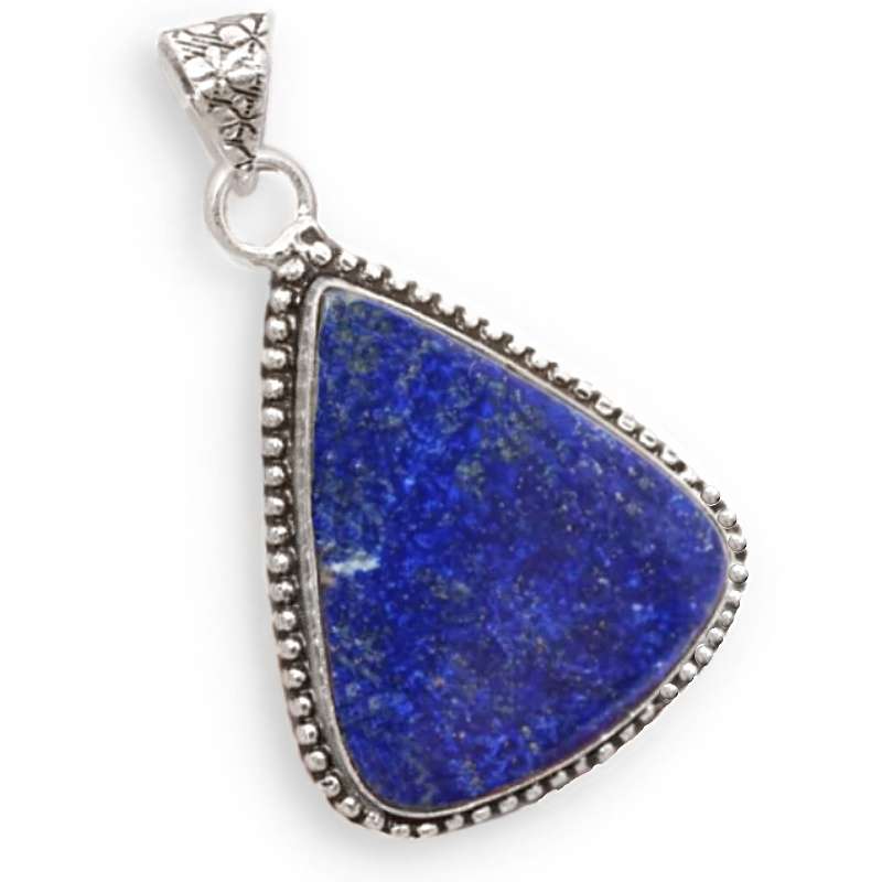 Natural Lapis Lazuli Geometric Gemstone set in .925 Sterling Silver Plated Handmade Pendant