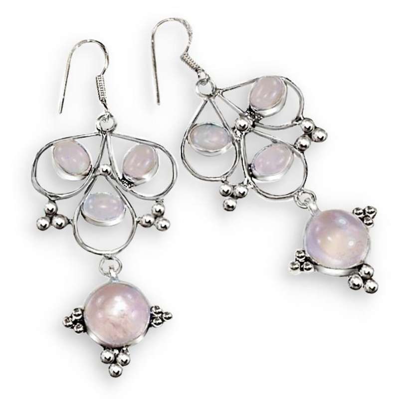 Indonesian - Bali Natural Rose Quartz Gemstone set in .925 Sterling Silver Plated Handmade Earrings
