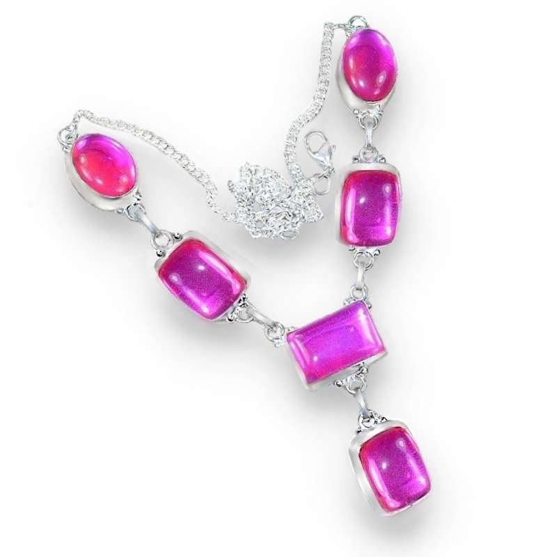 Madagascar Fire Topaz Mixed Shapes in 925 Sterling Silver Plated Handmade Necklace