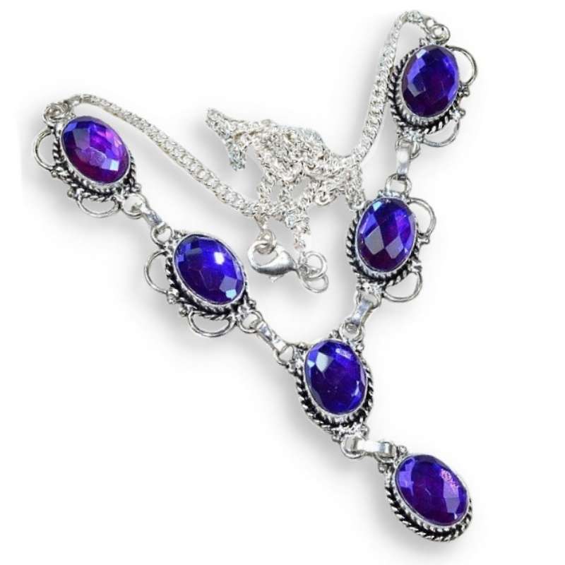 Madagascar Vibrant Purple/ Pink Fire Topaz .925 Sterling Silver Plated Handmade Necklace