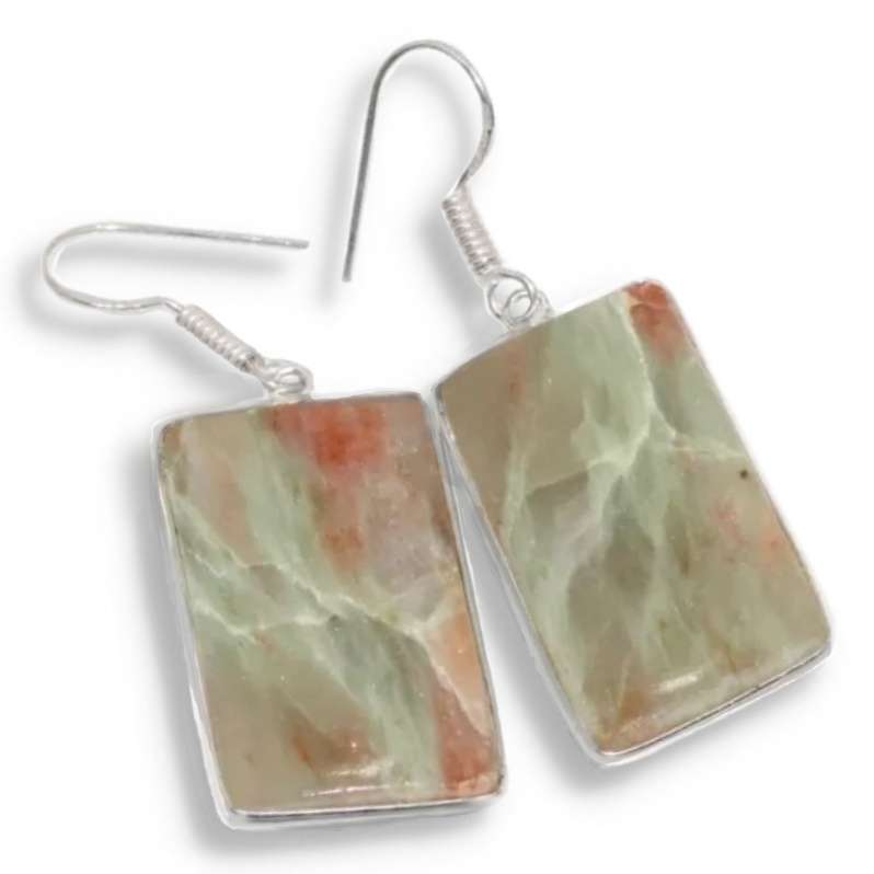 Natural Seraphinite Rectangle Gemstone in 925 Sterling Silver Plated Handmade Earrings