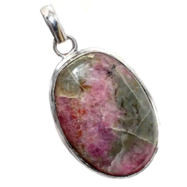 Natural Ruby Crystal Gemstone set in .925 Sterling Silver Plated Pendant