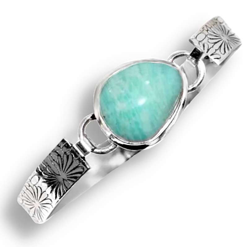 Natural Peruvian Amazonite Gemstone set in .925 Sterling Silver Plated Handmade Bangle