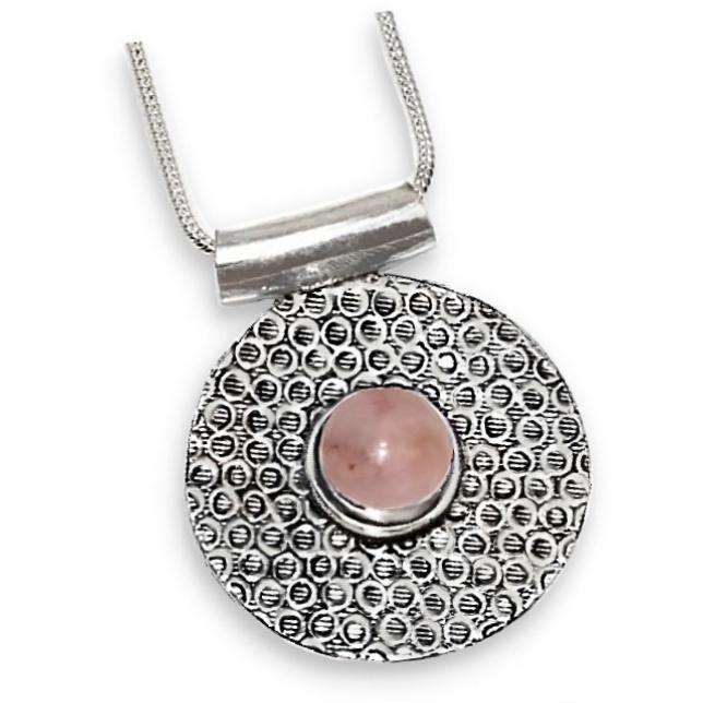 Handmade Natural Rose Quartz Gemstone .925 Sterling Silver Plated Antique Style Pendant Necklace