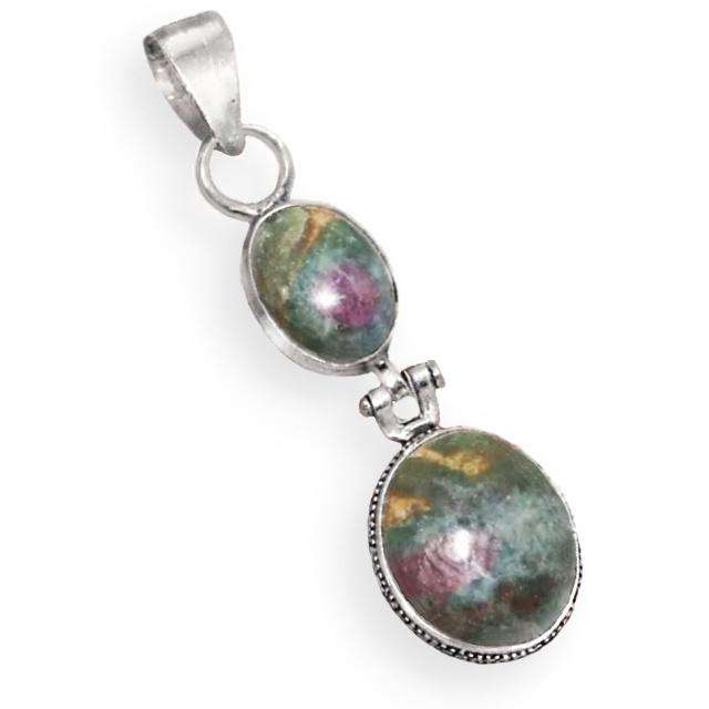 Natural Ruby Zoisite Oval Gemstones Set in 925 Sterling Silver Plated Handmade Pendant