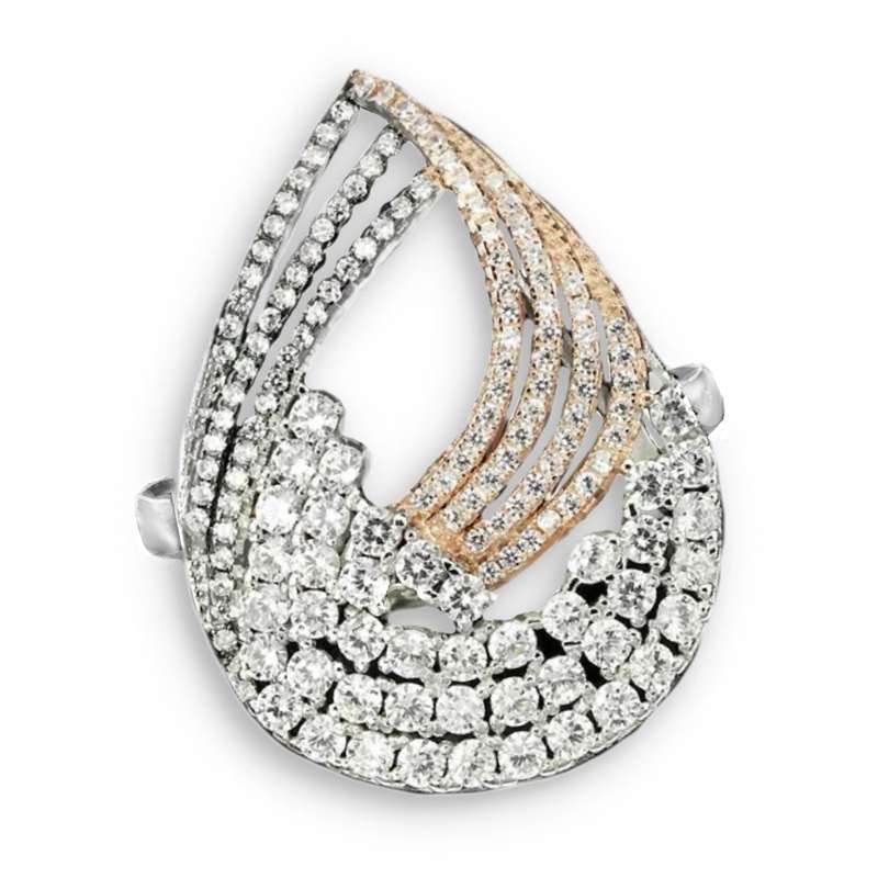 Two Tone AAA White Cubic Zirconia set in .Solid 925 Sterling Silver 14K R/ Gold Ring Size US 7.5 / P