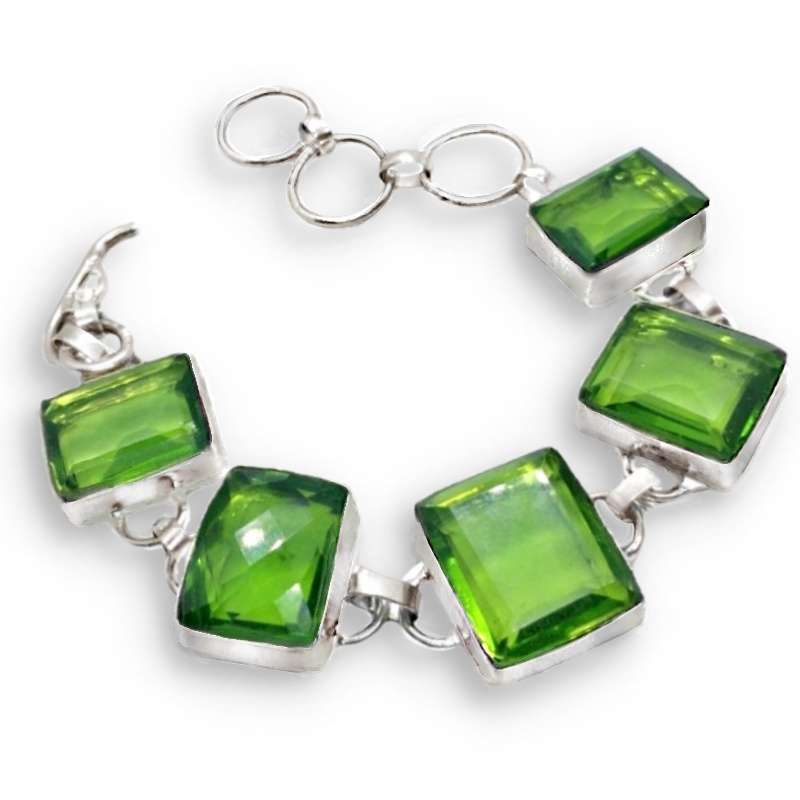 Peridot Rectangle Shape set in .925 Sterling Silver Plated Handmade Bracelet