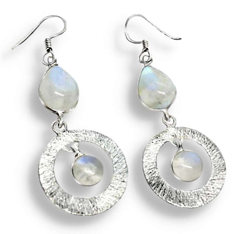 6.77 Ct Natural Rainbow Moonstone Mixed Shape Gemstones set in Solid .925 Sterling Silver Earrings