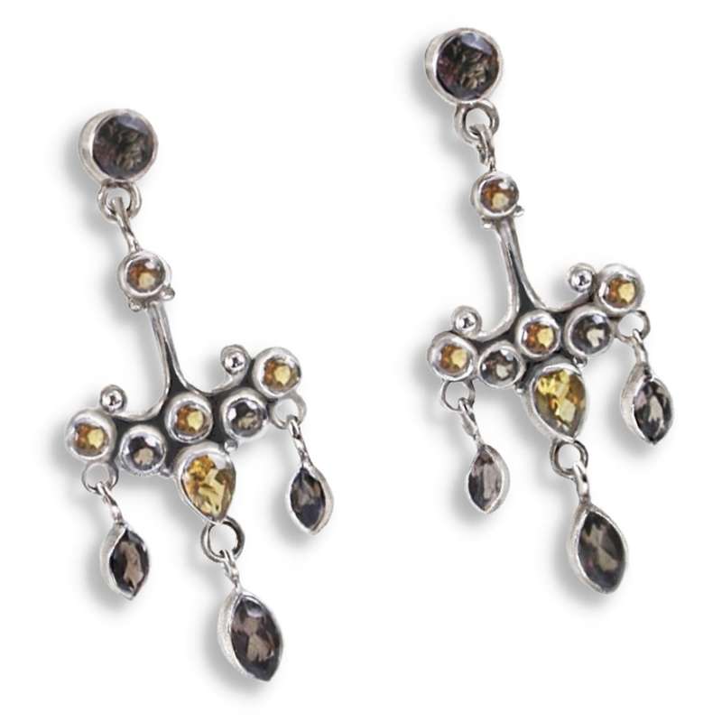 Deluxe Natural Smoky Quartz and Citrine set in Solid .925 Sterling Silver Earrings