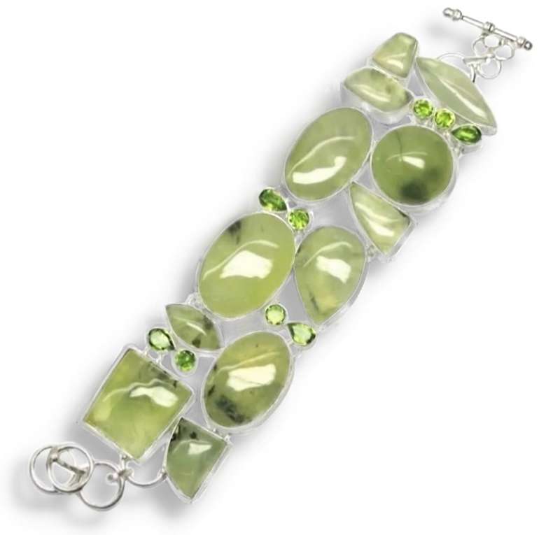 Beautiful Scottish Moss Prehnite, Peridot Gemstone .925 Sterling Silver Bracelet